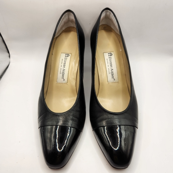 Vintage Etienne Aigner Marietta Black Leather 3" Pump Heels Size 8 Made in Spain - Picture 2 of 10